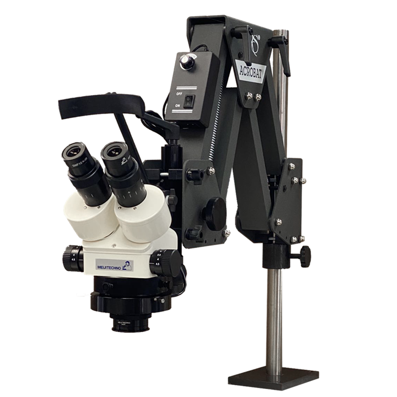 明治 EMZ-5 顕微鏡 + GRS Acrobat® クラシック顕微鏡スタンド パッケージ、0.63 倍対物レンズ LED リングライト付き