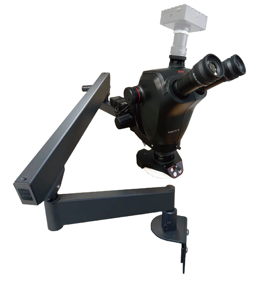 Leica® Ivesta3 (C-mount) Microscope + Flex-Arm Stand (F)  Package with 0.63x Objective Lens LED Ring Light