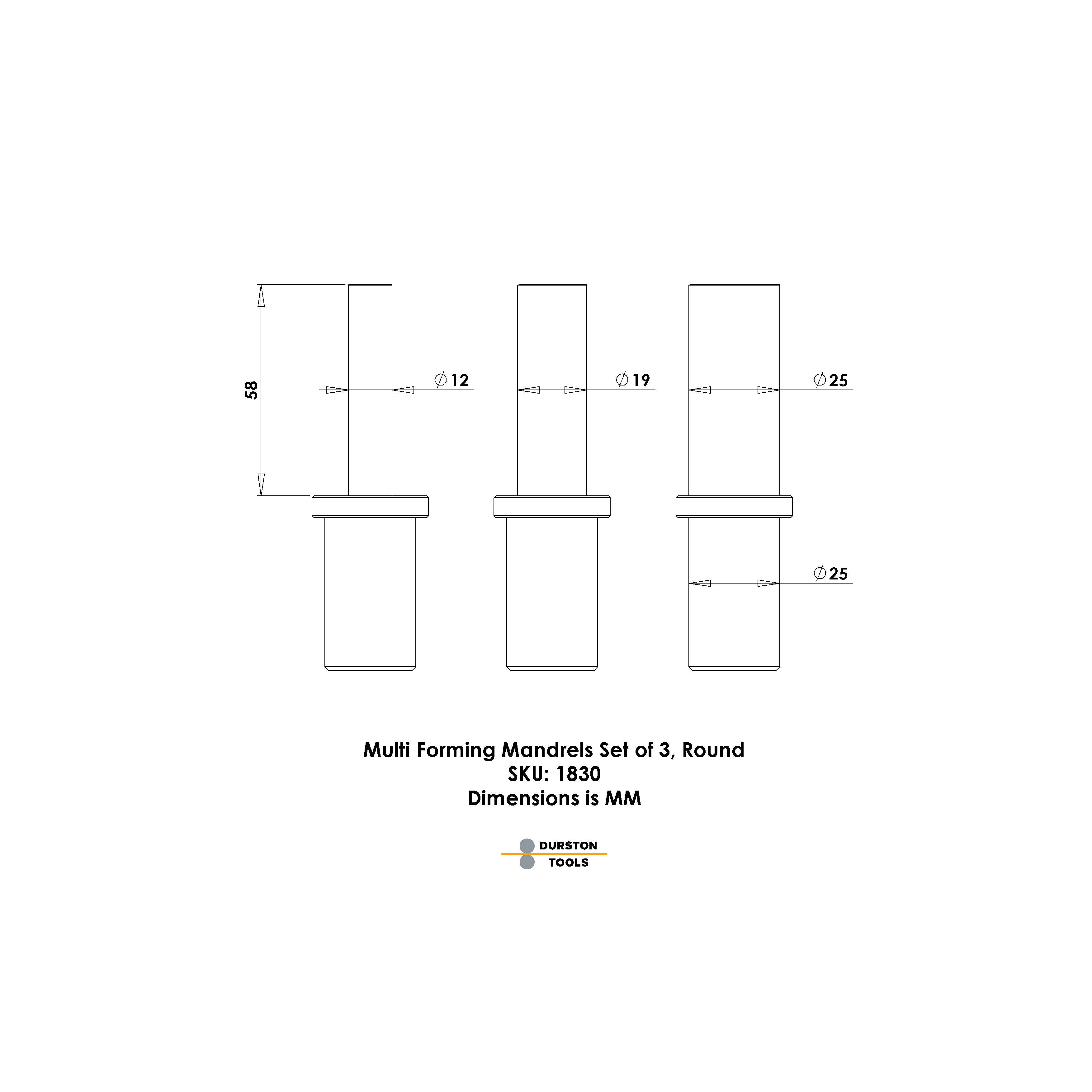 Durston Multi Forming Anvil Mandrels Set of 3 – Round