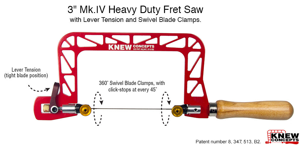 Knew Concepts 3" Mk.IV Heavy Duty Fret Saw with Lever Tension and Swivel Blade Clamps