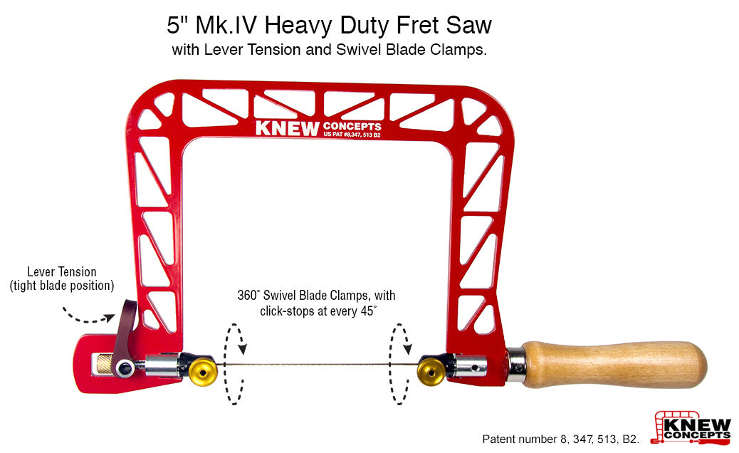 Knew Concepts 5" Mk.IV Heavy Duty Fret Saw with Lever Tension and Swivel Blade Clamps