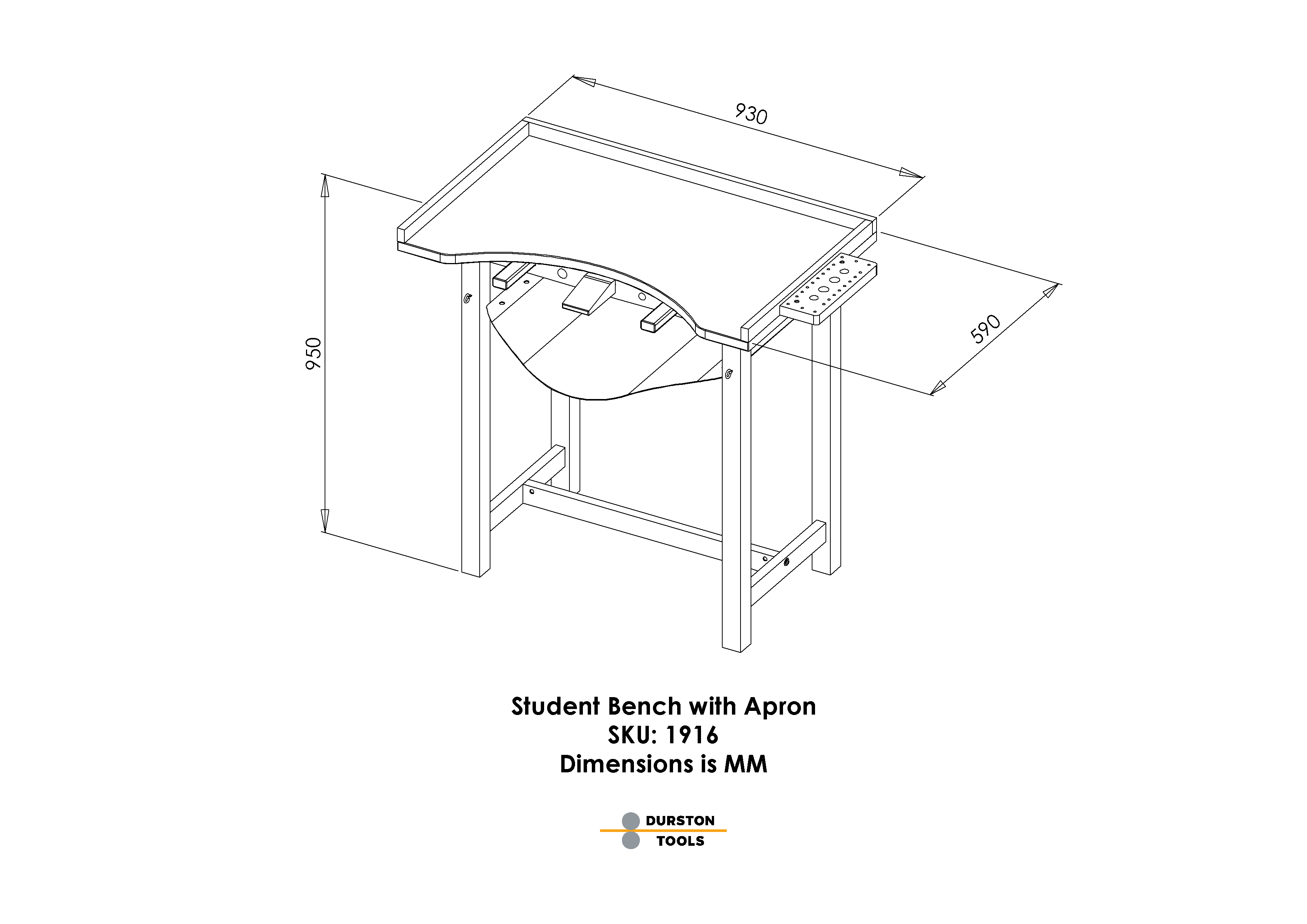 Durston Student Bench with Apron