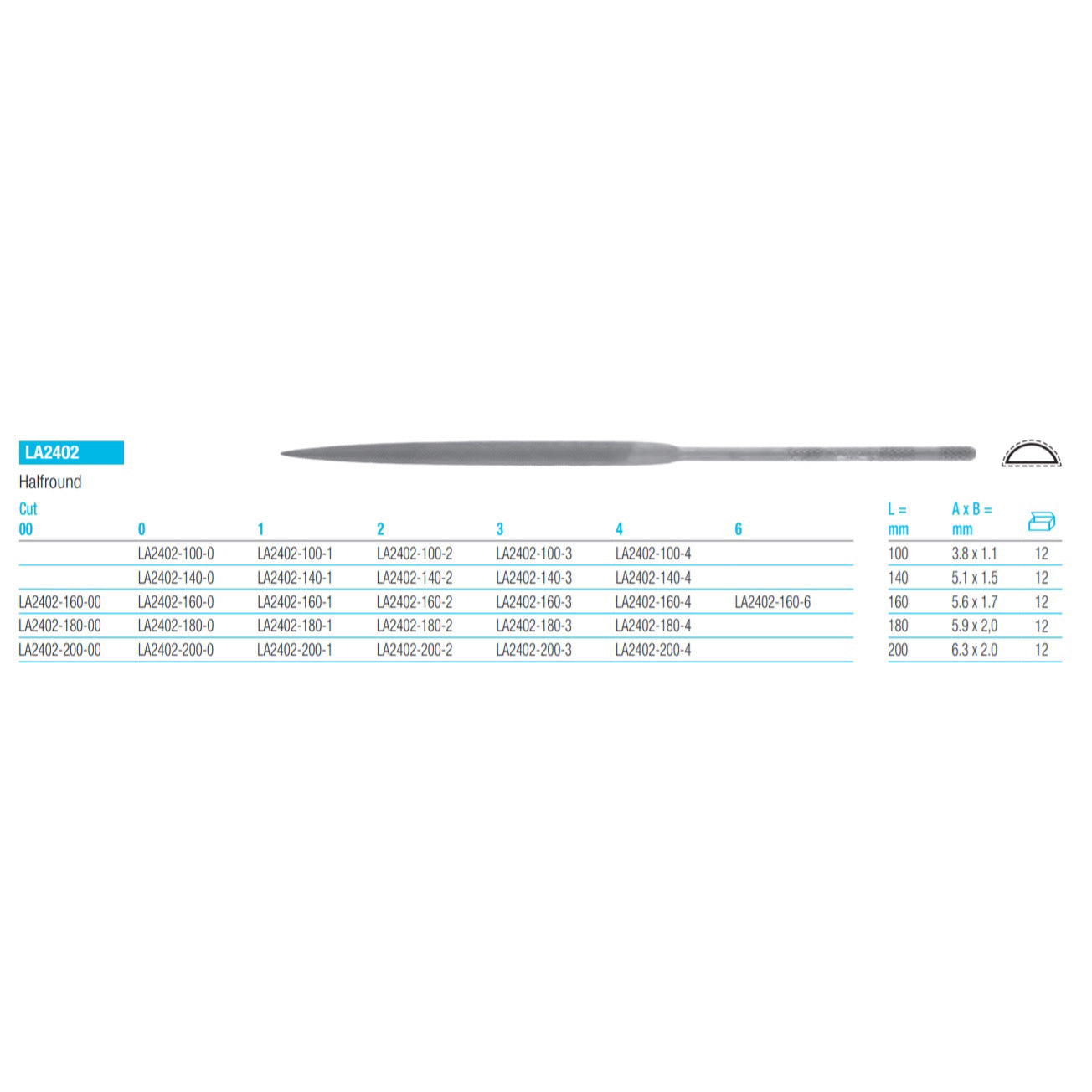 GLARDON VALLORBE Half-Round Needle Files LA2402