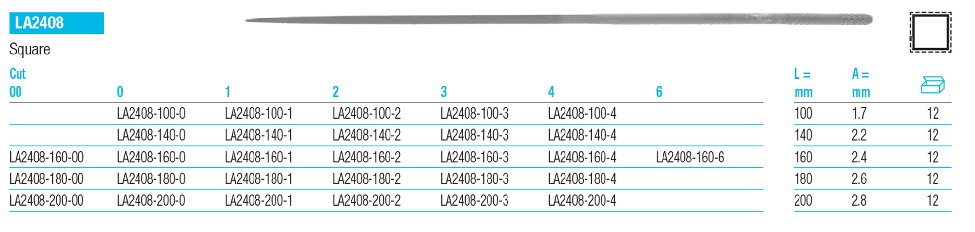 GLARDON VALLORBE Square Needle Files LA2408