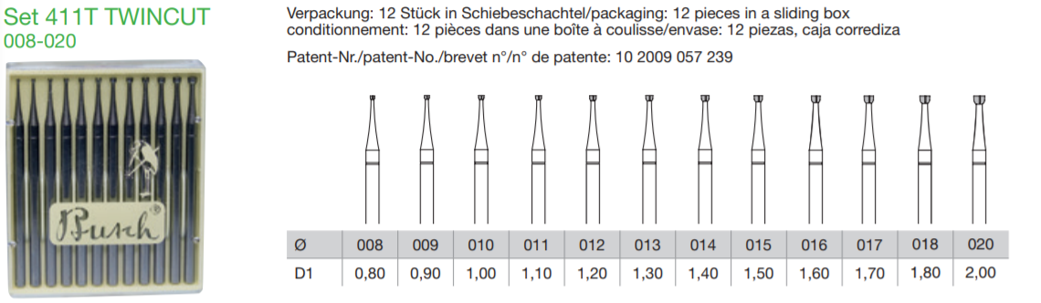 BUSCH Fig.411T set Twincut Bur 008-020