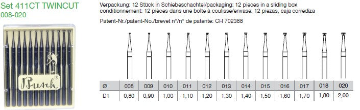 BUSCH Fig.411CT set Twincut Bur 008-020