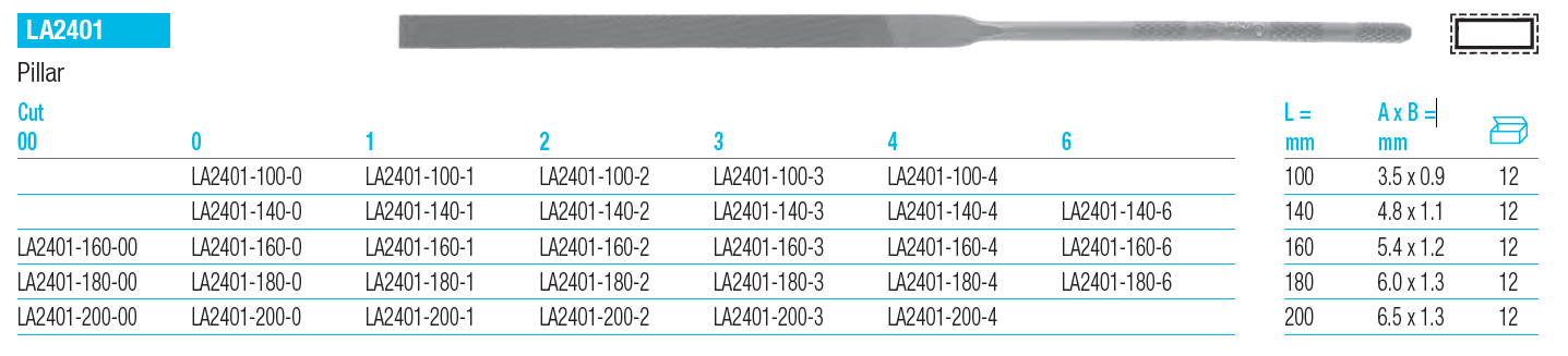 GLARDON VALLORBE Pillar Needle Files LA2401