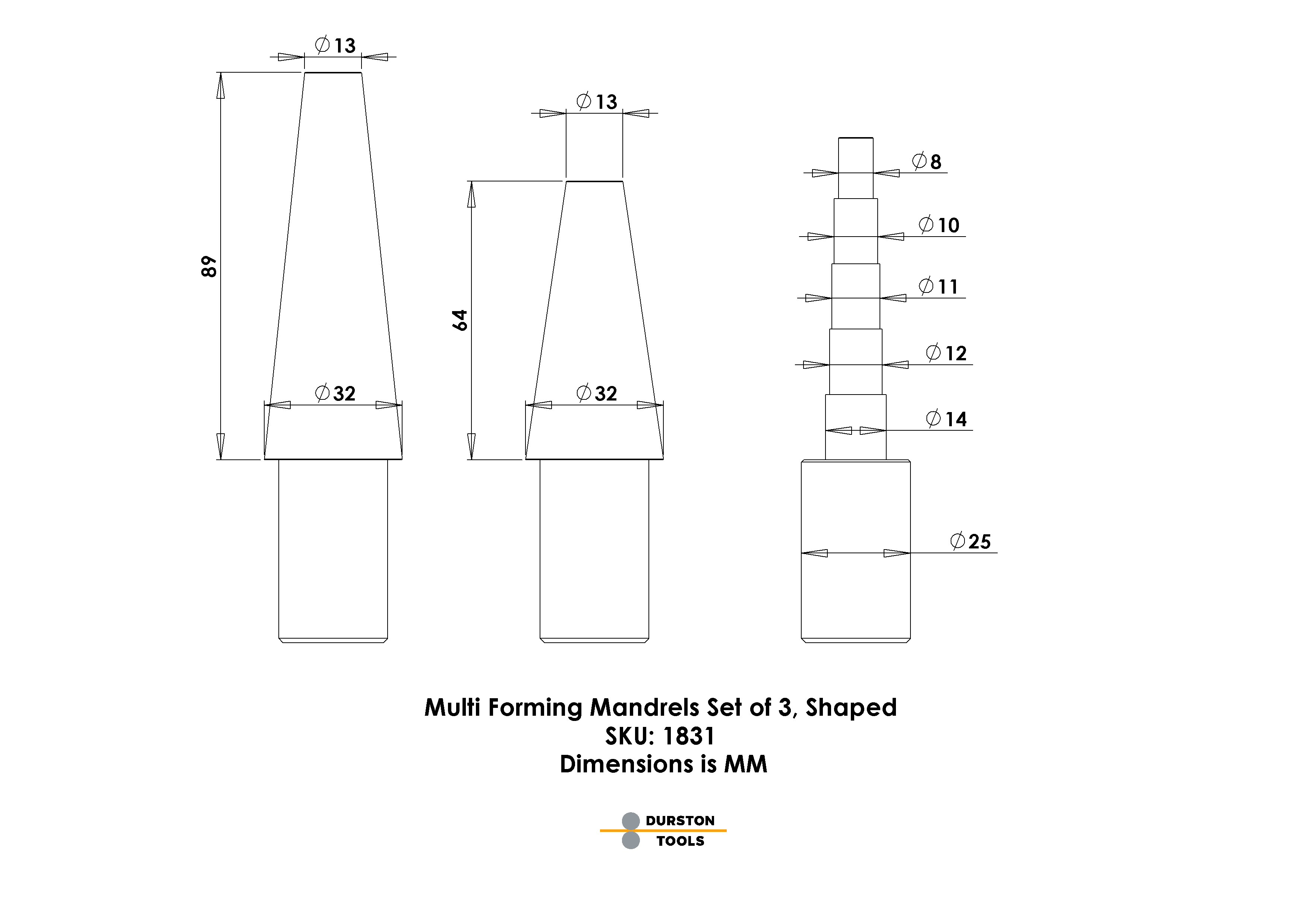 Durston Multi Forming Anvil Mandrels Set of 3 – Shaped