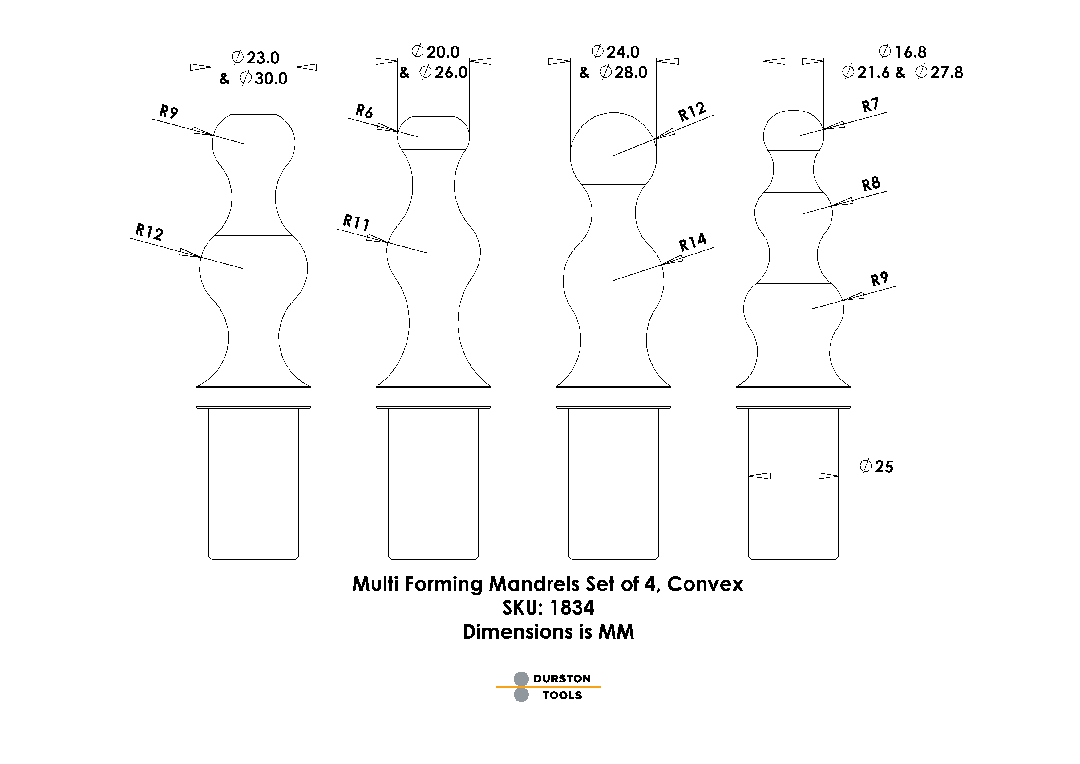 Durston Multi Forming Anvil Mandrels Set of 4 – Convex