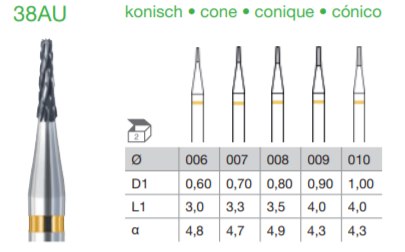 Busch Burs Carbide Fig. 38AU Twist Drill Bur 1's