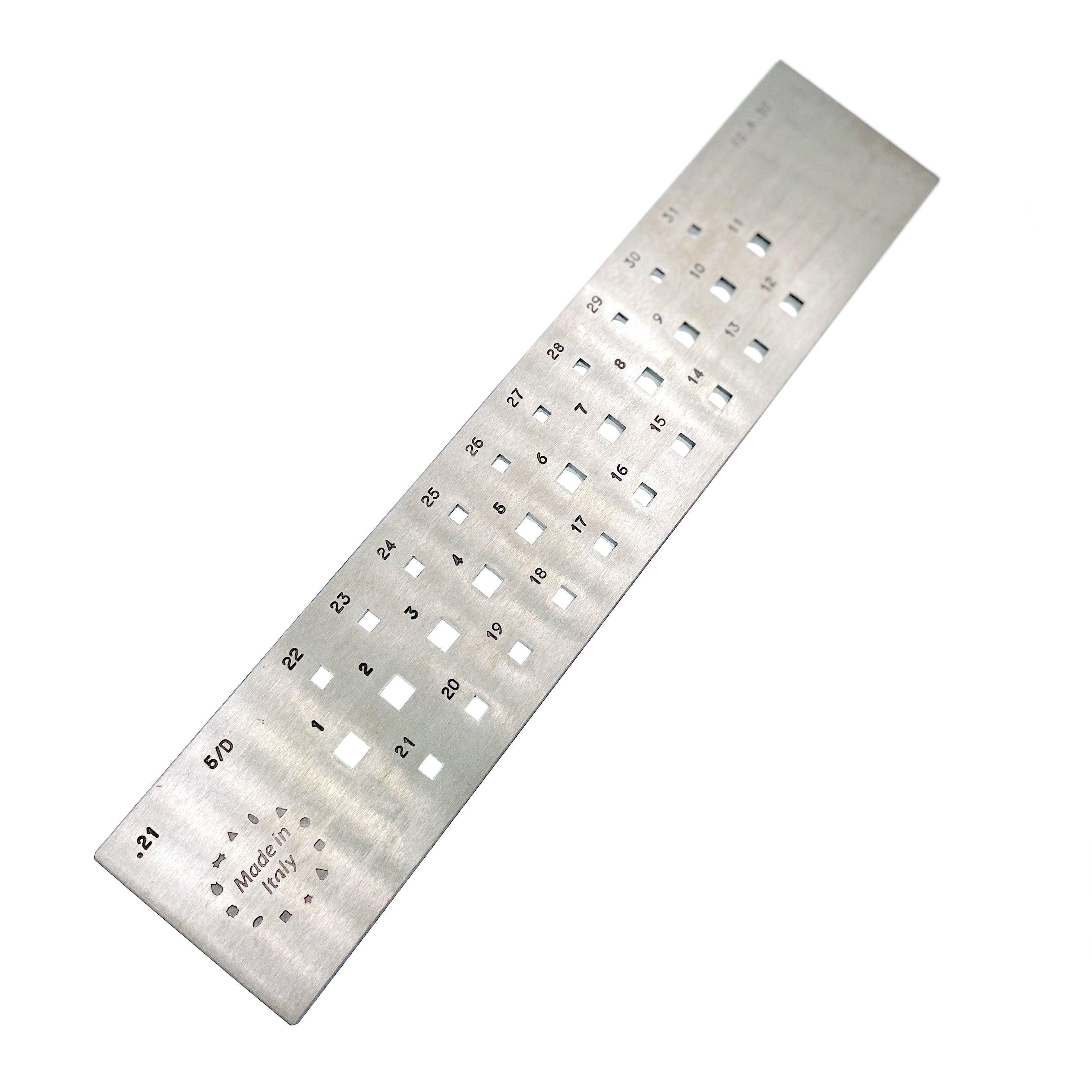 Italy Steel Square Drawplate,  3-6 MM, 31 Holes - 5/D