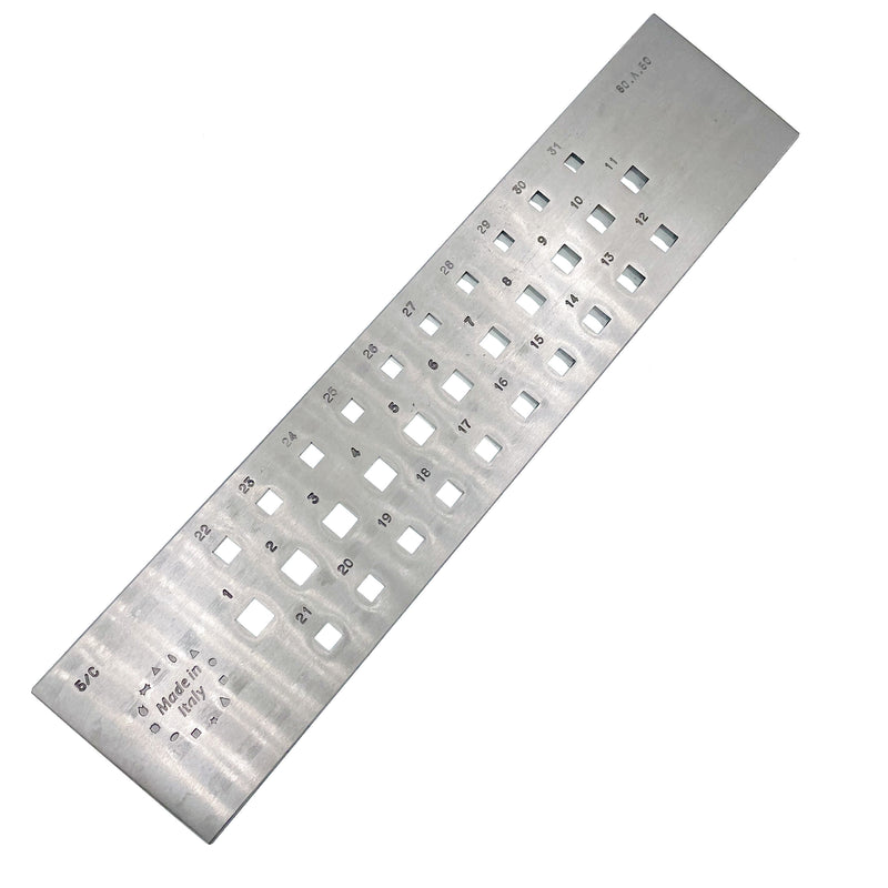 Italy Steel Square Drawplate,  5-8 MM, 31 Holes - 5/C